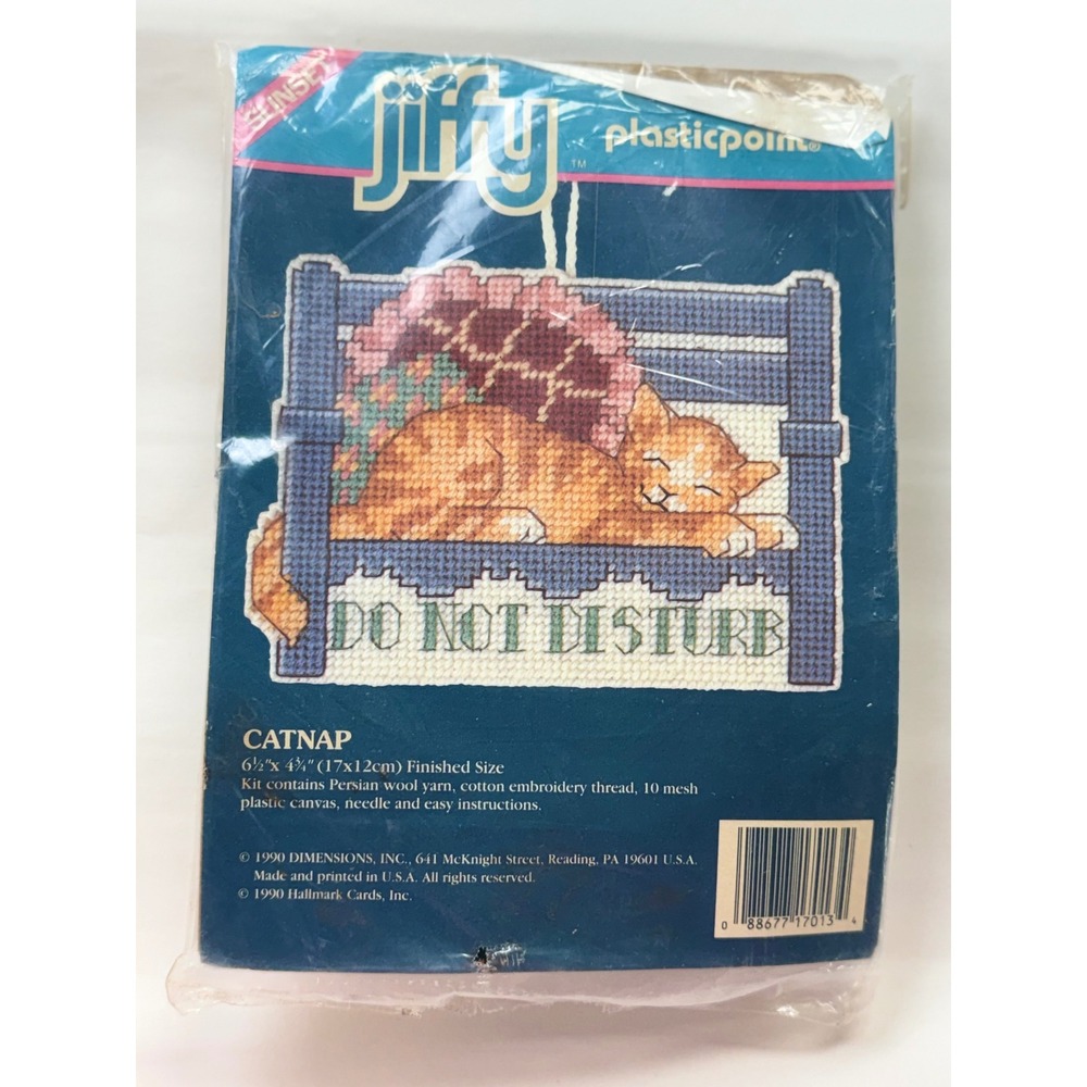 Vintage 1990 Dimensions Jiffy Plastic Point Kit Catnap Do Not Disturb Cat Sealed